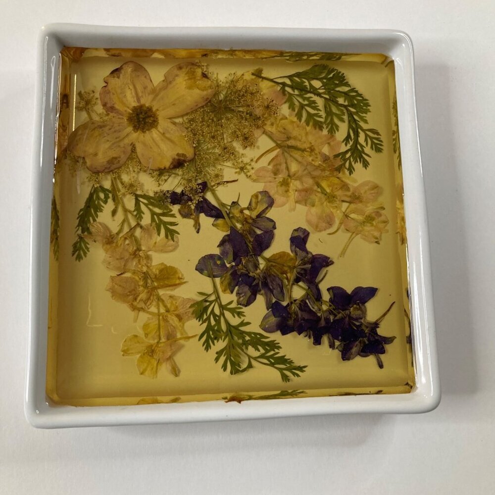 Dried Flowers in‎ Acrylic Ikea Ceramic Square Tile Plate 5.5"